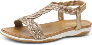 UBFEN Flat Sandals For Women Dressy Walking Comfortable Sandal With Rhinestone Braid Elastic Strap Summer Vacation