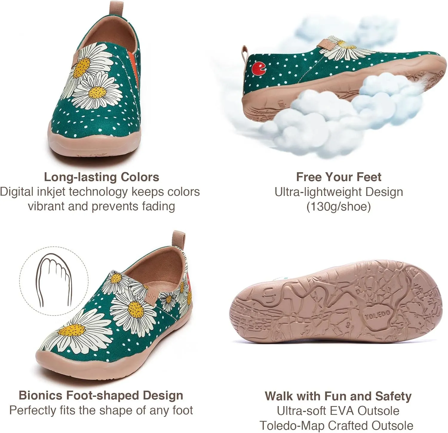 UIN Women's Blossom Slip On Shoes Colorful Comfortable Lightweight Art Travel Sneakers Casual Floral Stylish Everyday Loafers