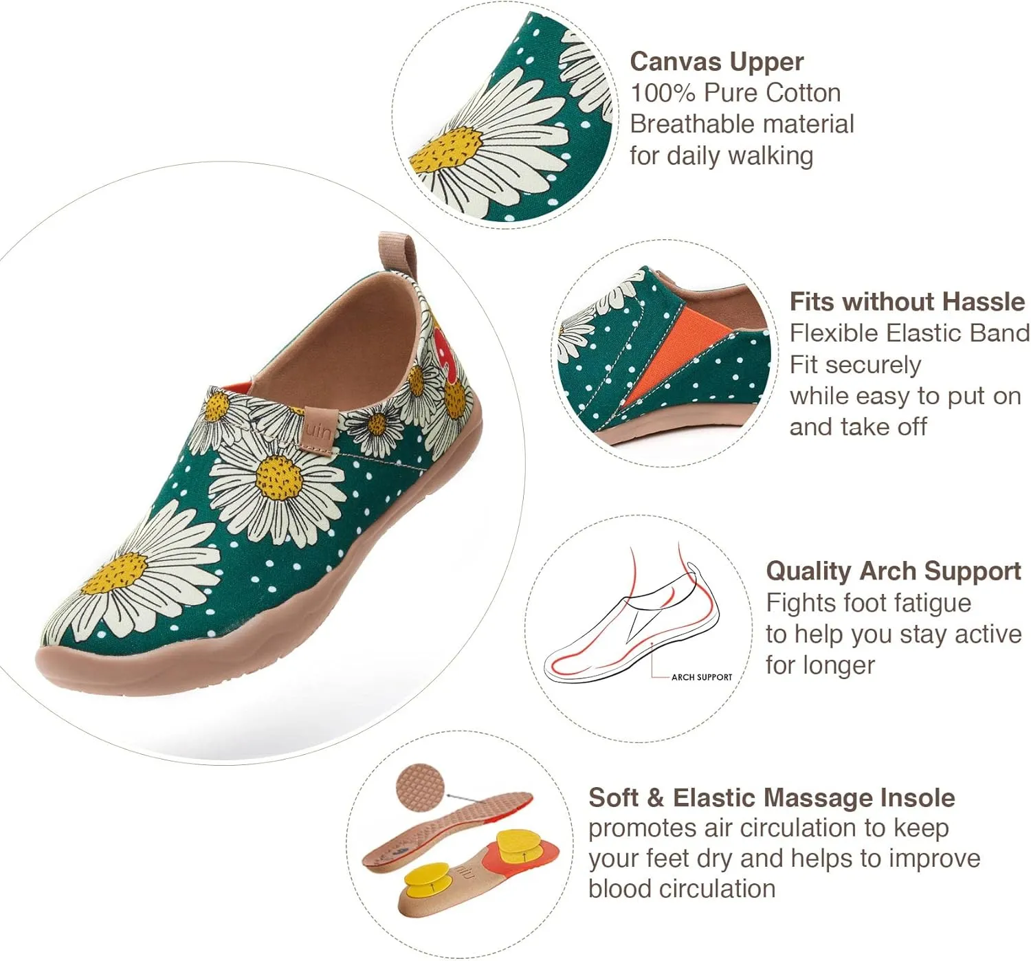 UIN Women's Blossom Slip On Shoes Colorful Comfortable Lightweight Art Travel Sneakers Casual Floral Stylish Everyday Loafers