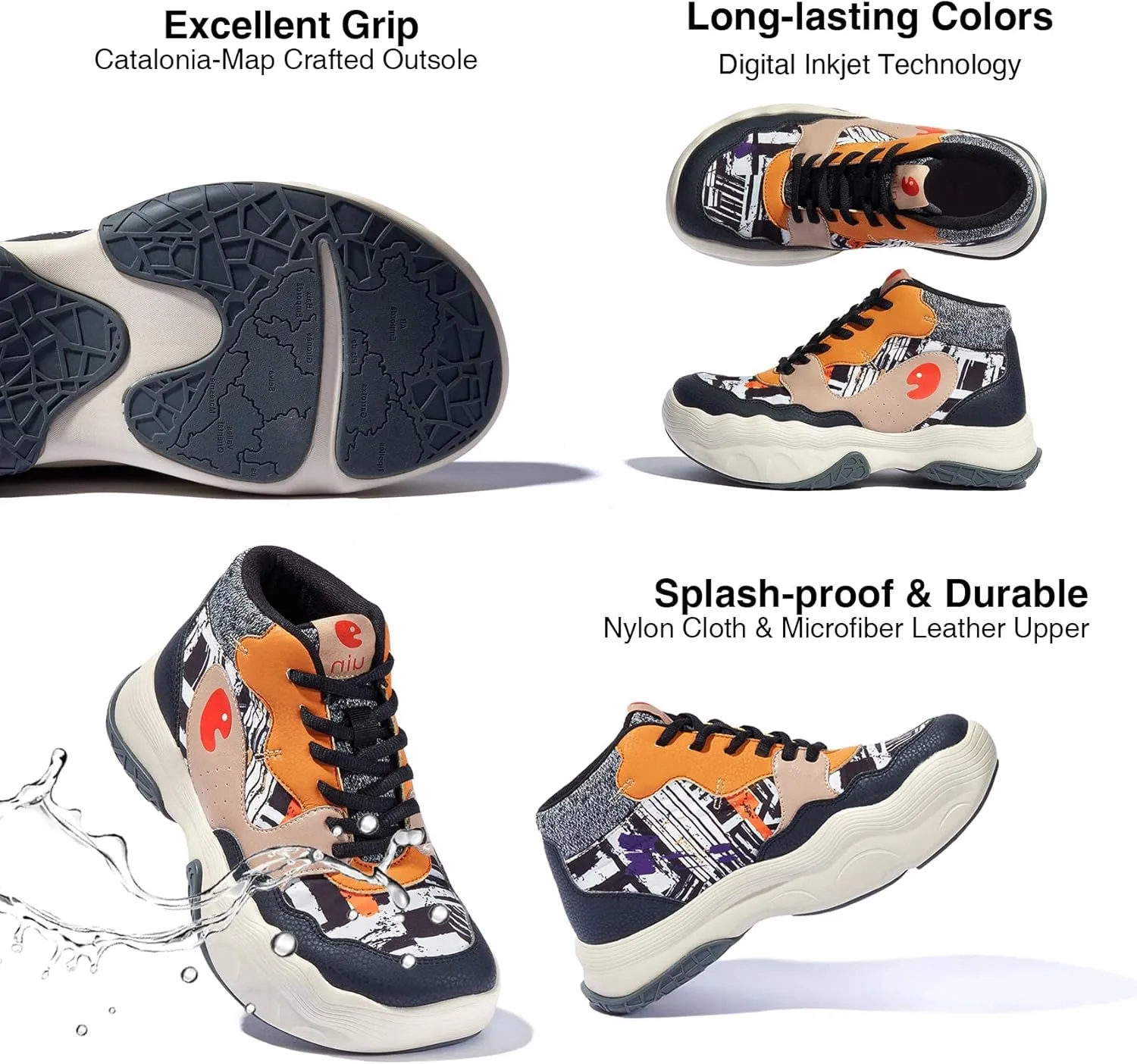 UIN Women's Chunky Platform Fashion Sneakers Walking Casual Comfortable Art Painted Travel Hiking Shoes Catalonia