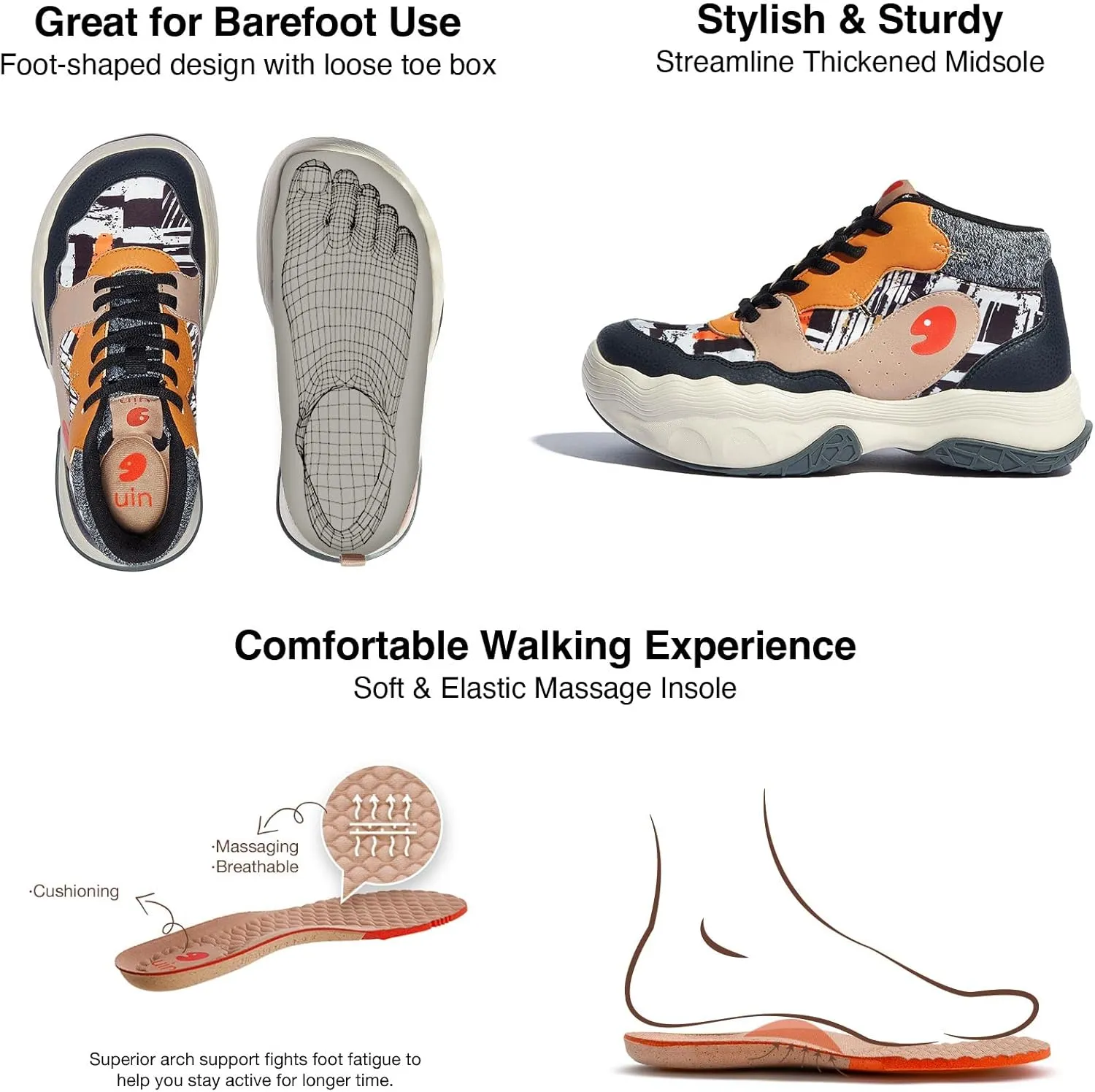 UIN Women's Chunky Platform Fashion Sneakers Walking Casual Comfortable Art Painted Travel Hiking Shoes Catalonia