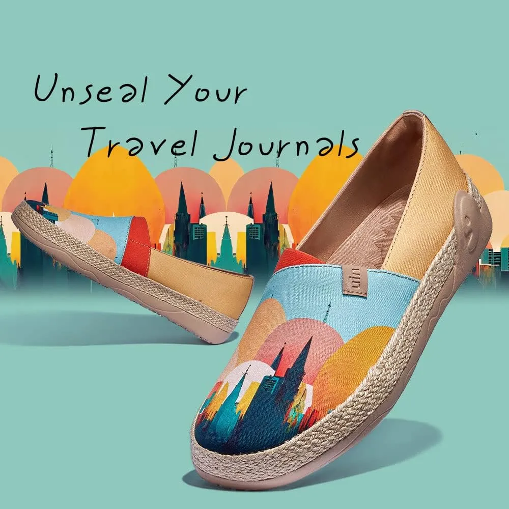 UIN Women's Espadrilles Slip On Lightweight Walking Casual Loafers Comfortable Art Painted Travel Shoes Marbella Series