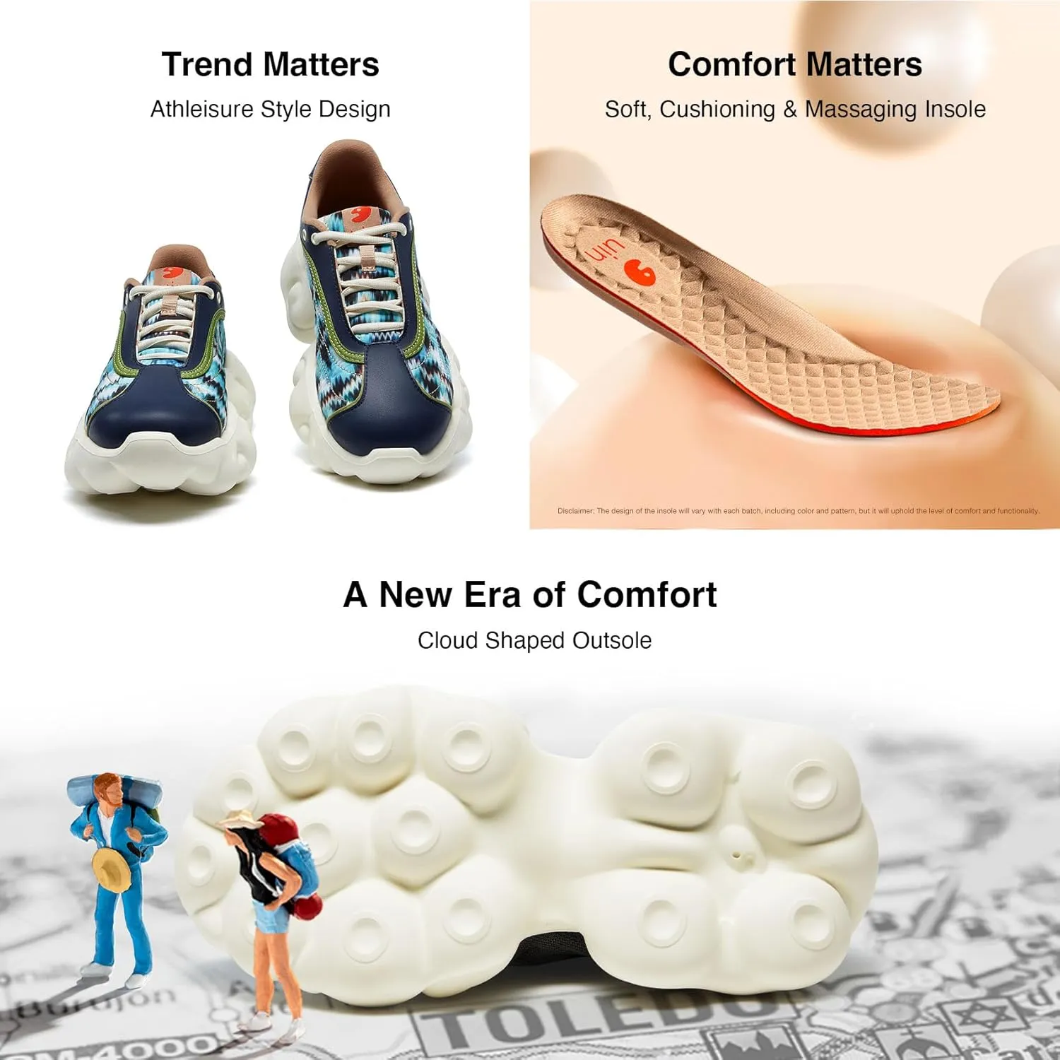 UIN Women's Platform Fashion Sneakers Chunky Walking Art Travel Shoes Cloud Series