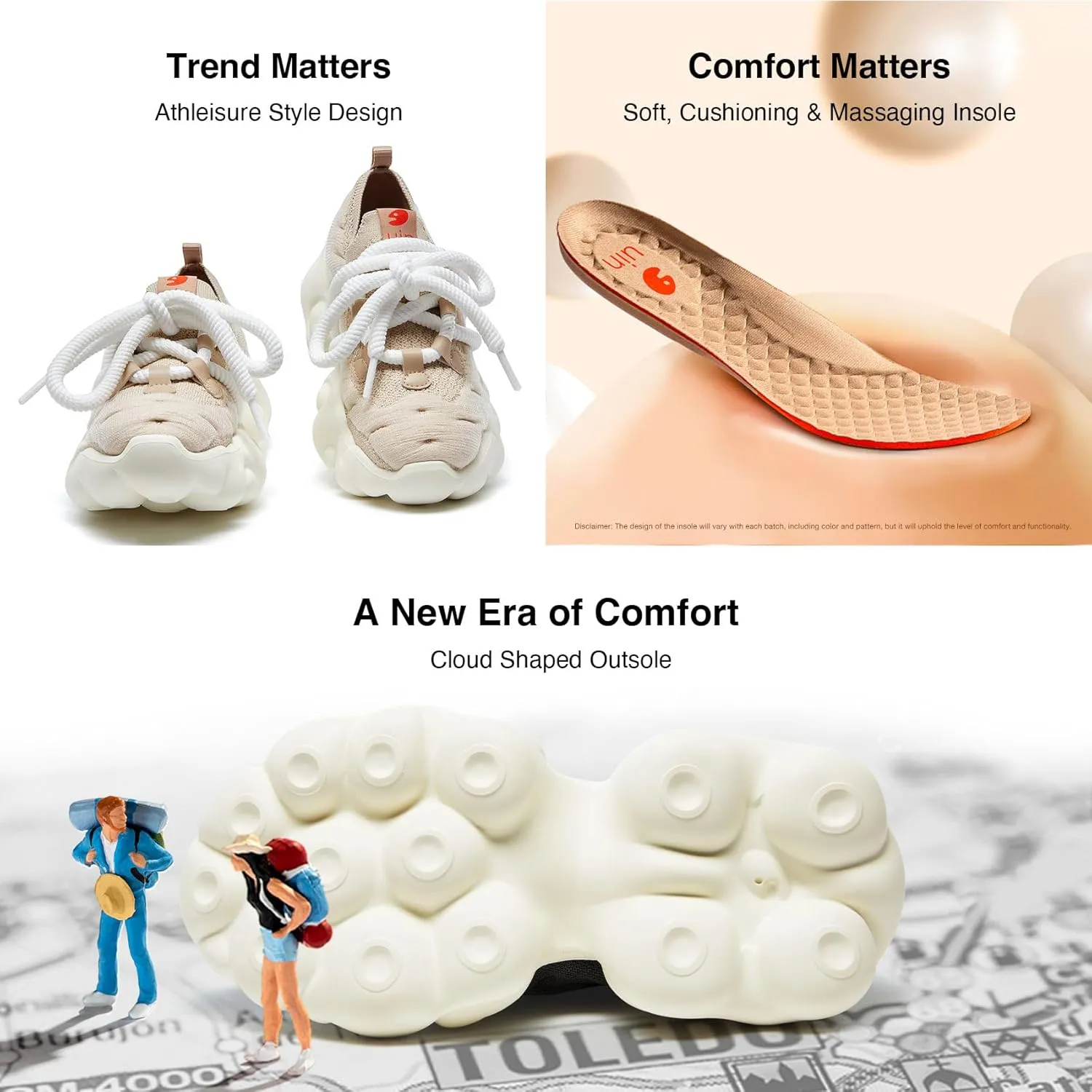 UIN Women's Platform Fashion Sneakers Chunky Walking Art Travel Shoes Cloud Series