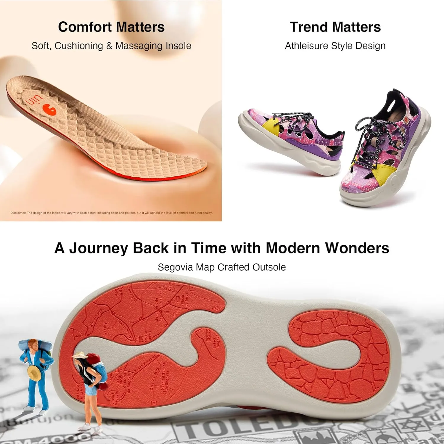 UIN Women's Skateboard Shoes Fashion Sneakers Walking Art Travel Shoes Segovia