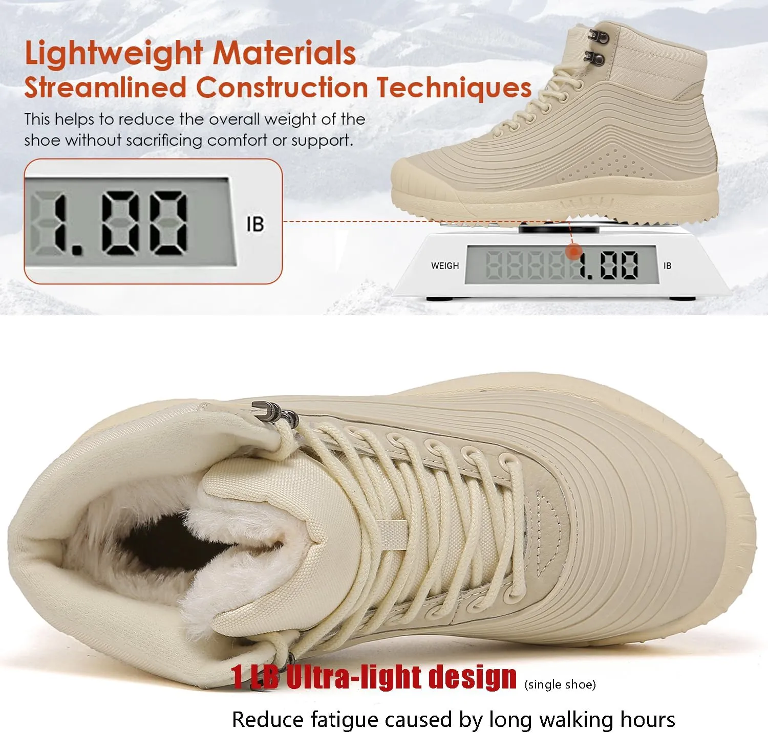 ulogu Snow Boots for Men Women丨Insulated Waterproof Fur Lined Booties丨Non Slip Lightweight Winter Shoes