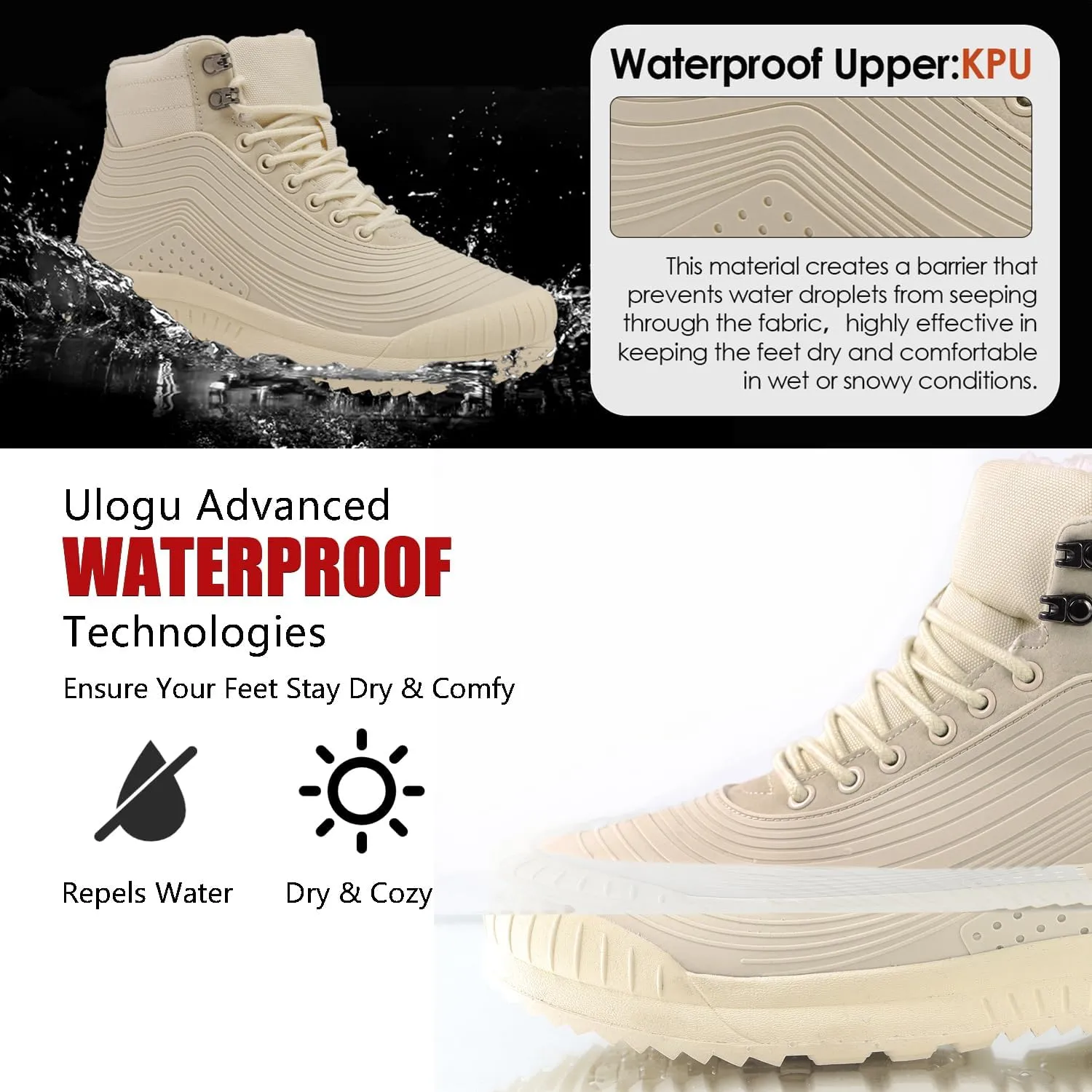 ulogu Snow Boots for Men Women丨Insulated Waterproof Fur Lined Booties丨Non Slip Lightweight Winter Shoes