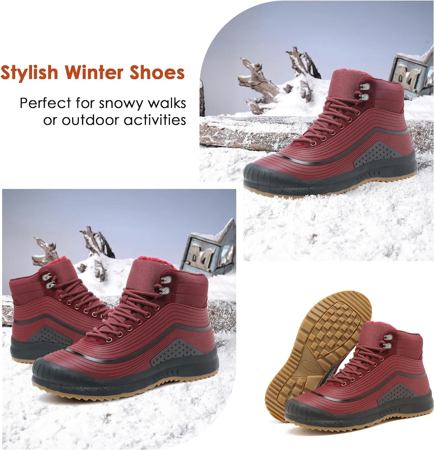 ulogu Snow Boots for Men Women丨Insulated Waterproof Fur Lined Booties丨Non Slip Lightweight Winter Shoes