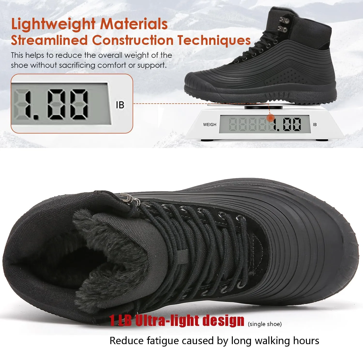 ulogu Snow Boots for Men Women丨Insulated Waterproof Fur Lined Booties丨Non Slip Lightweight Winter Shoes