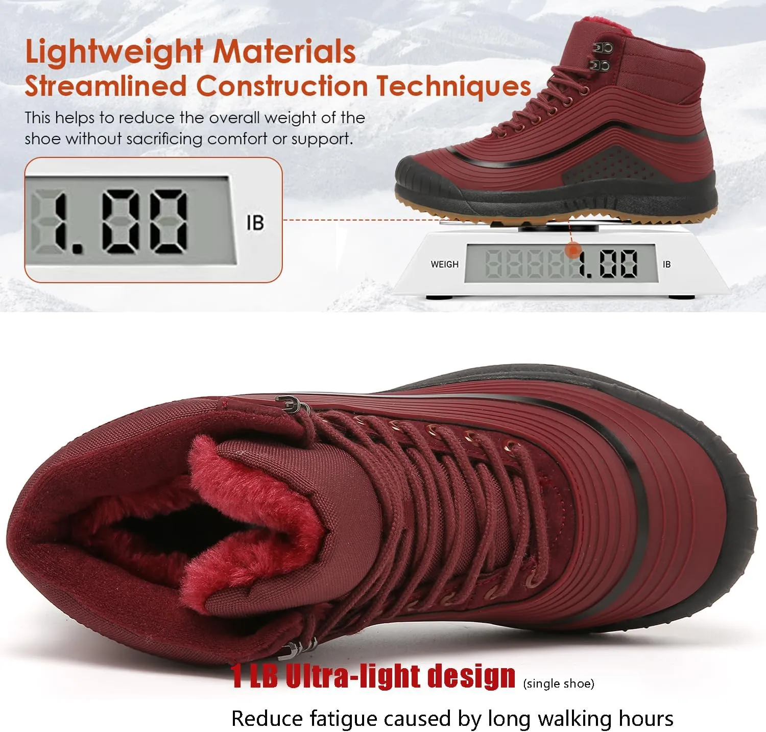 ulogu Snow Boots for Men Women丨Insulated Waterproof Fur Lined Booties丨Non Slip Lightweight Winter Shoes