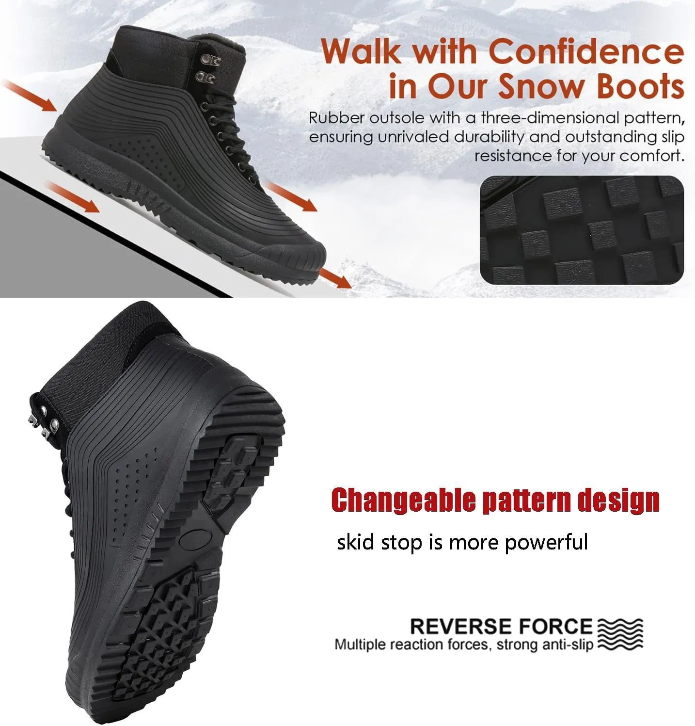 ulogu Snow Boots for Men Women丨Insulated Waterproof Fur Lined Booties丨Non Slip Lightweight Winter Shoes