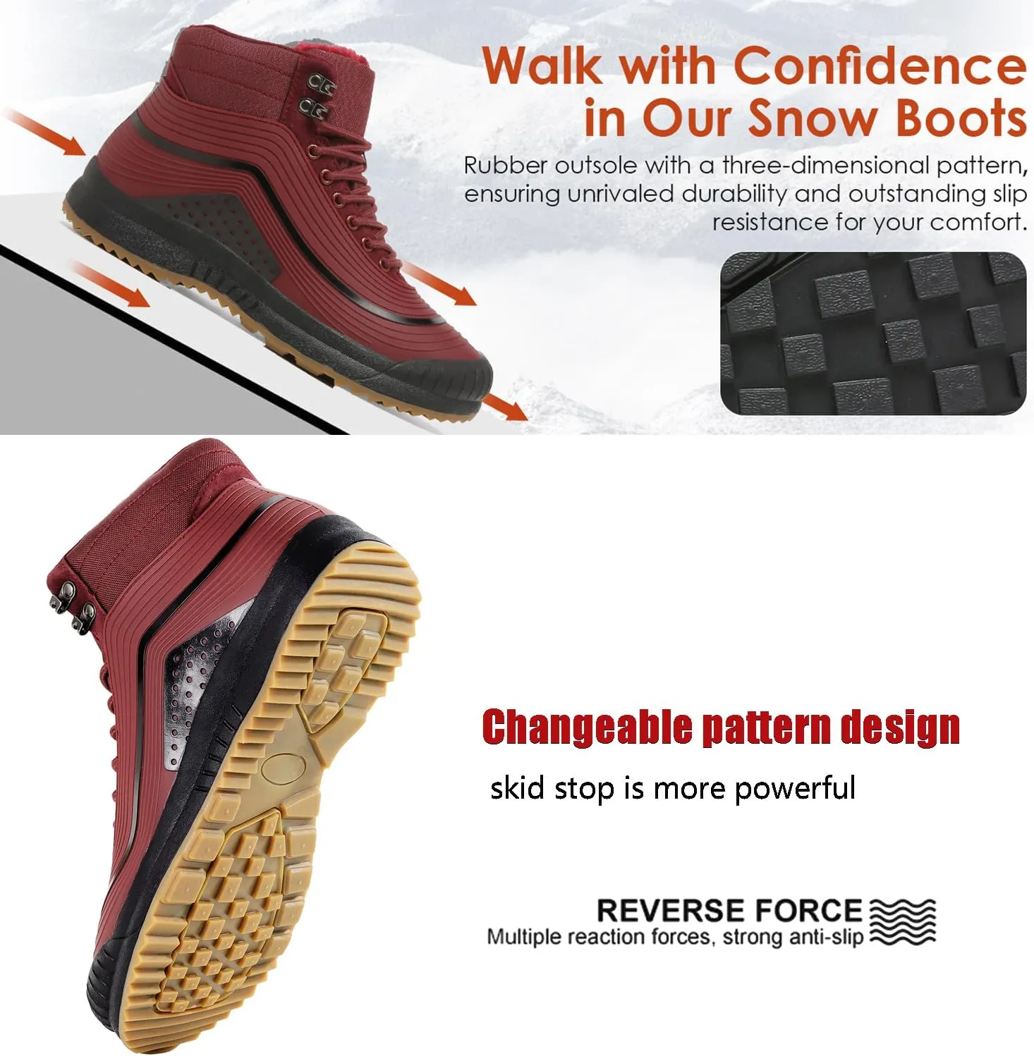 ulogu Snow Boots for Men Women丨Insulated Waterproof Fur Lined Booties丨Non Slip Lightweight Winter Shoes