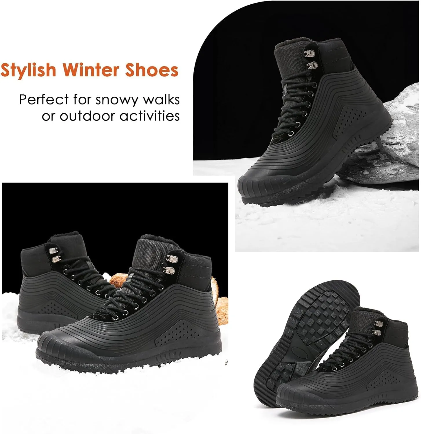 ulogu Snow Boots for Men Women丨Insulated Waterproof Fur Lined Booties丨Non Slip Lightweight Winter Shoes