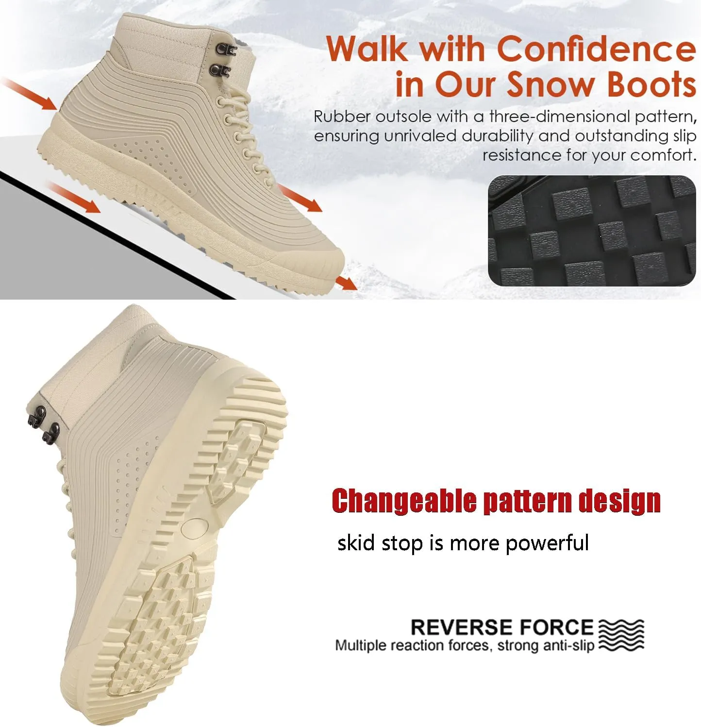 ulogu Snow Boots for Men Women丨Insulated Waterproof Fur Lined Booties丨Non Slip Lightweight Winter Shoes