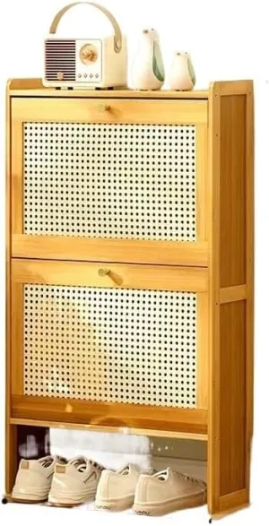 Ultra Thin Brown Shoe Cabinet Slim Flip Drawer Shoe Storage nizer for Sneakers Sandals Slippers Entryway Wood Shoe Rack (87 * 50 * 17)