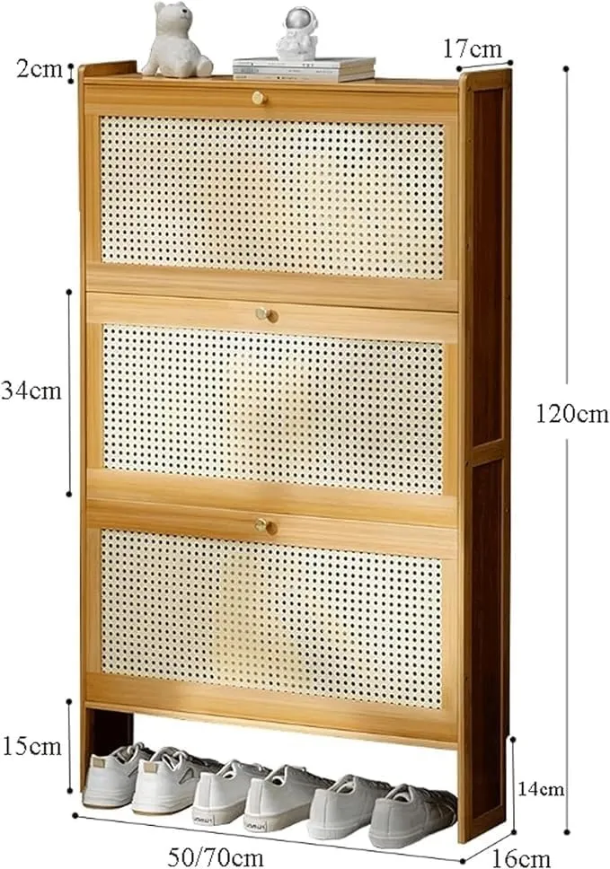 Ultra Thin Brown Shoe Cabinet Slim Flip Drawer Shoe Storage nizer for Sneakers Sandals Slippers Entryway Wood Shoe Rack (87 * 50 * 17)