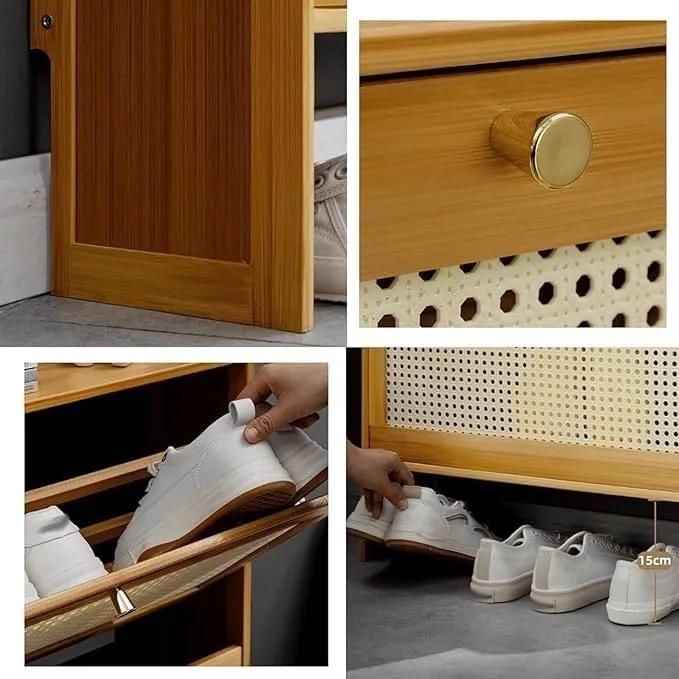 Ultra Thin Brown Shoe Cabinet Slim Flip Drawer Shoe Storage nizer for Sneakers Sandals Slippers Entryway Wood Shoe Rack (87 * 50 * 17)