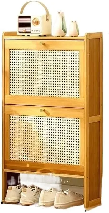 Ultra Thin Brown Shoe Cabinet Slim Flip Drawer Shoe Storage nizer for Sneakers Sandals Slippers Entryway Wood Shoe Rack (87 * 50 * 17)