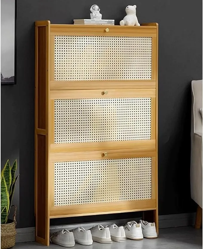 Ultra Thin Brown Shoe Cabinet Slim Flip Drawer Shoe Storage nizer for Sneakers Sandals Slippers Entryway Wood Shoe Rack (87 * 50 * 17)