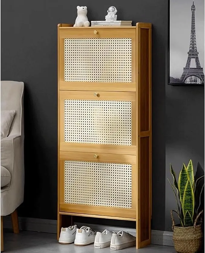 Ultra Thin Brown Shoe Cabinet Slim Flip Drawer Shoe Storage nizer for Sneakers Sandals Slippers Entryway Wood Shoe Rack (87 * 50 * 17)