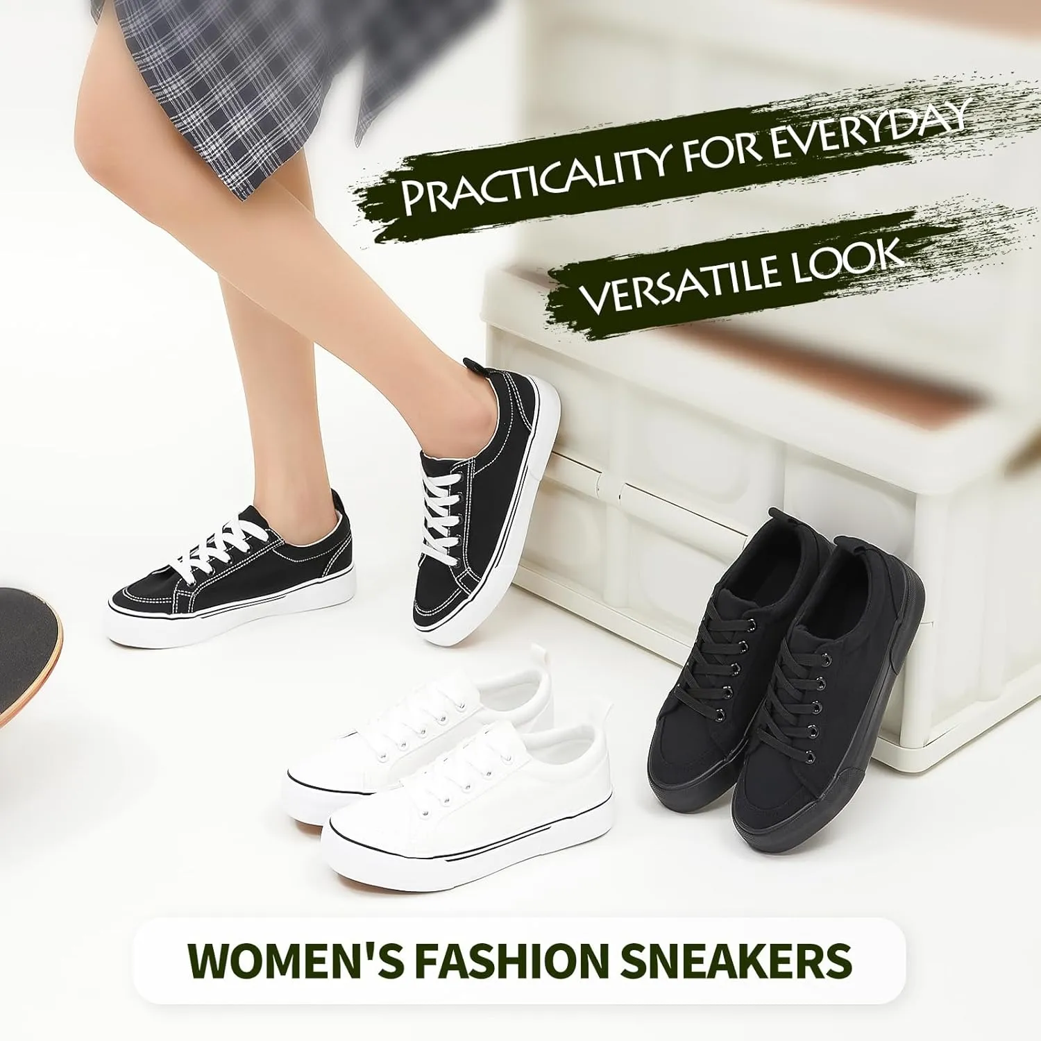 Uoidru Canvas Shoes for Women White Tennis Sneakers Womens Black Shoes Casual Comfortable Low Top Skateboard Fashion Sneakers