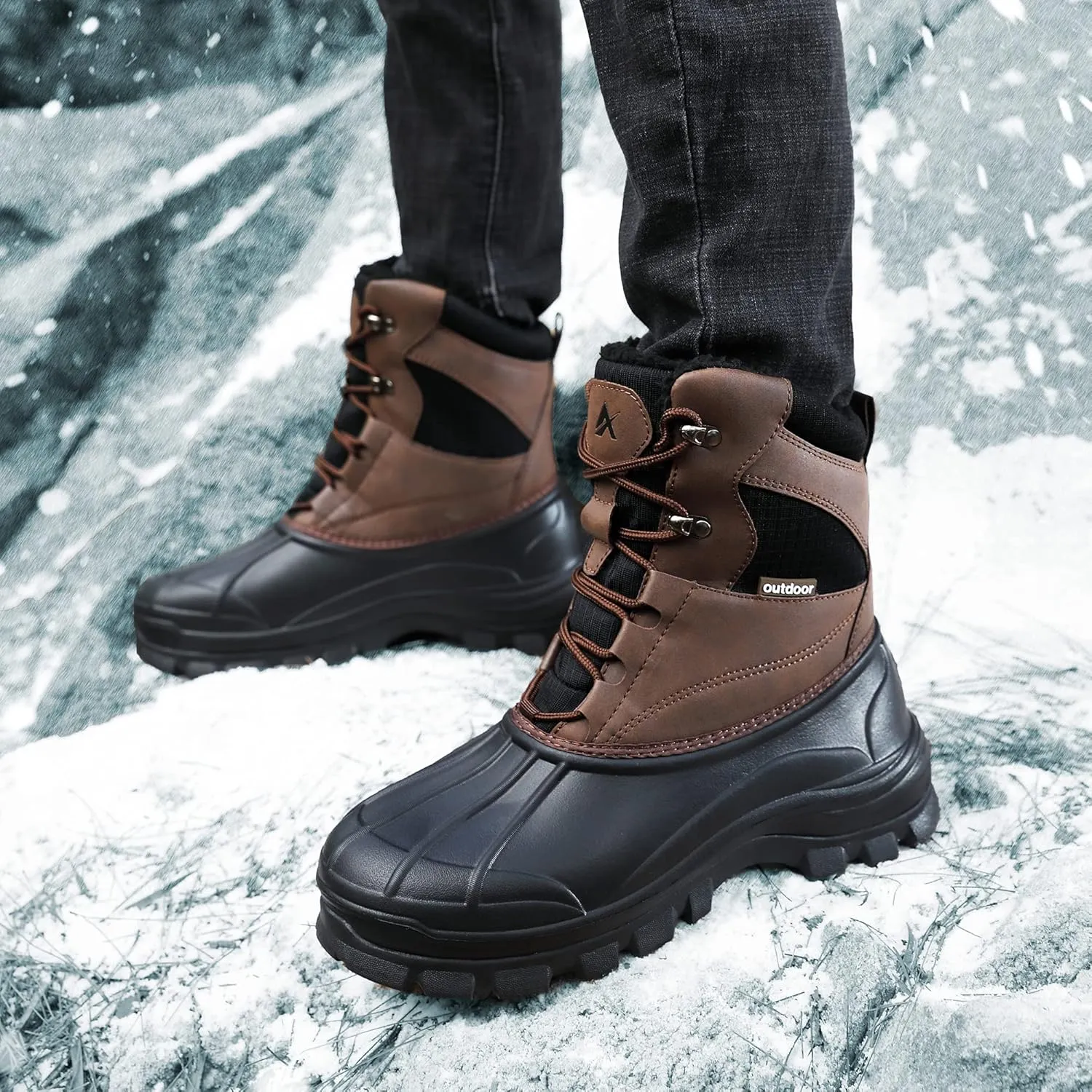 UPSOLO Mens Duck Boots Winter Snow Boot Waterproof Insulated Anti-Slip Fully Fur Lined Casual Lightweight