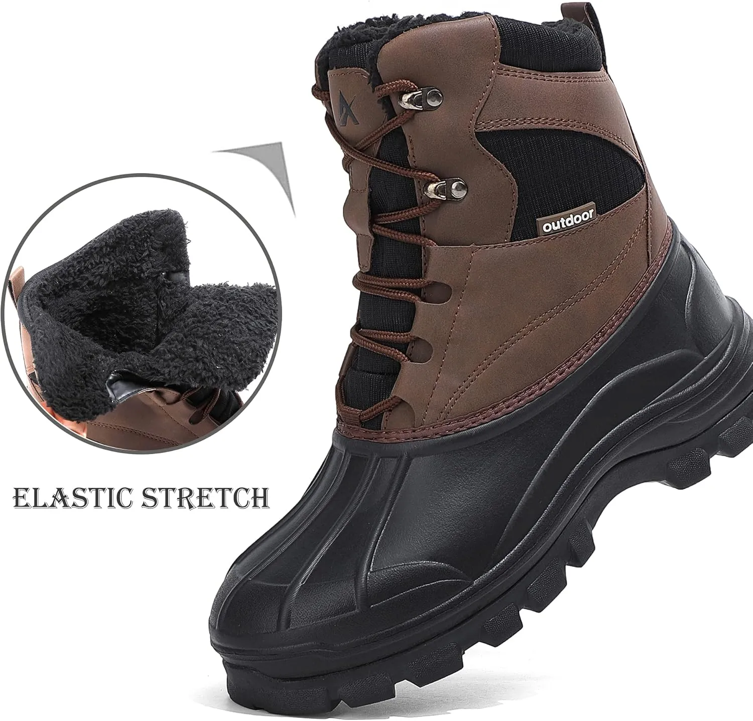 UPSOLO Mens Duck Boots Winter Snow Boot Waterproof Insulated Anti-Slip Fully Fur Lined Casual Lightweight