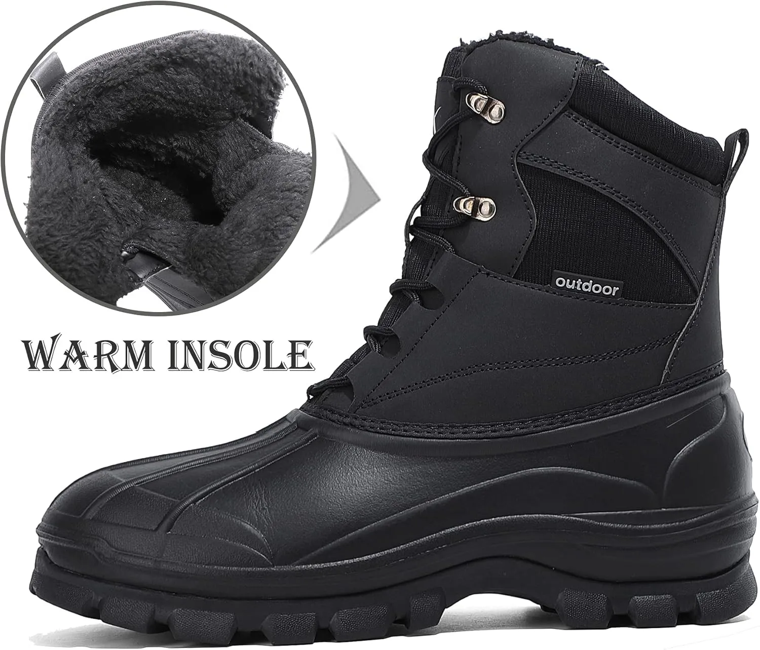 UPSOLO Mens Duck Boots Winter Snow Boot Waterproof Insulated Anti-Slip Fully Fur Lined Casual Lightweight
