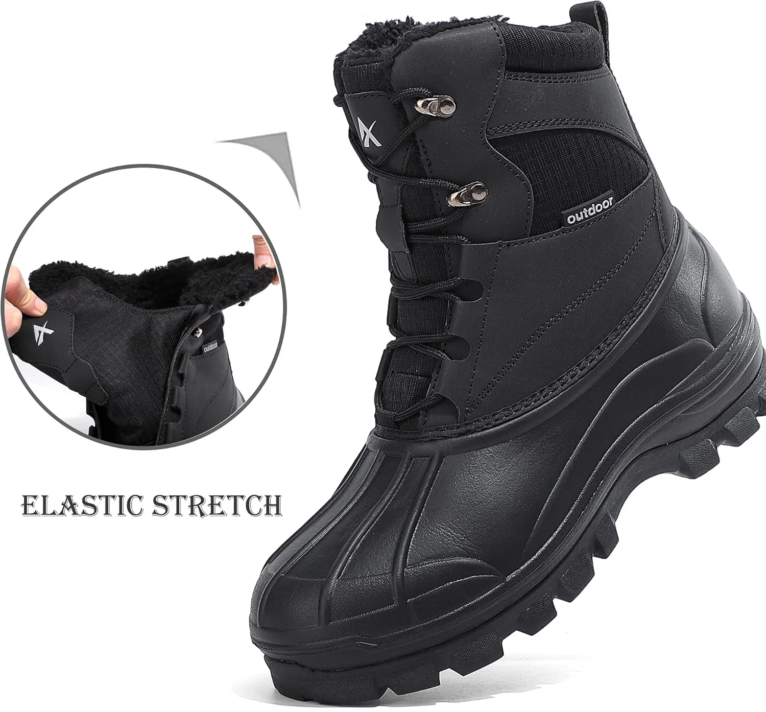 UPSOLO Mens Duck Boots Winter Snow Boot Waterproof Insulated Anti-Slip Fully Fur Lined Casual Lightweight