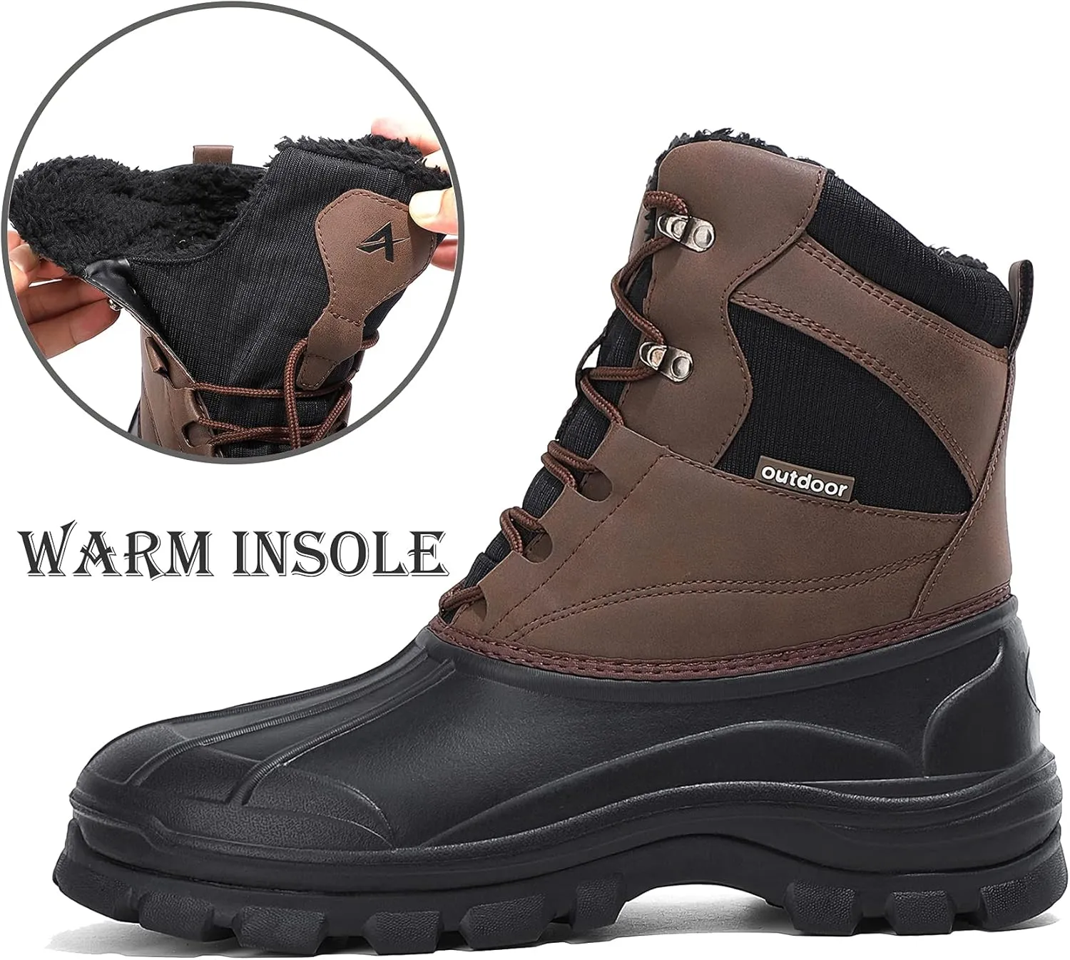 UPSOLO Mens Duck Boots Winter Snow Boot Waterproof Insulated Anti-Slip Fully Fur Lined Casual Lightweight