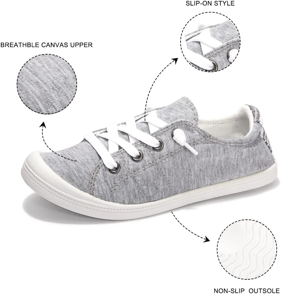 Vanessa Women's Slip On Canvas Shoes Low Top Fashion Sneakers Casual Flats Walking Shoes Comfy Loafers