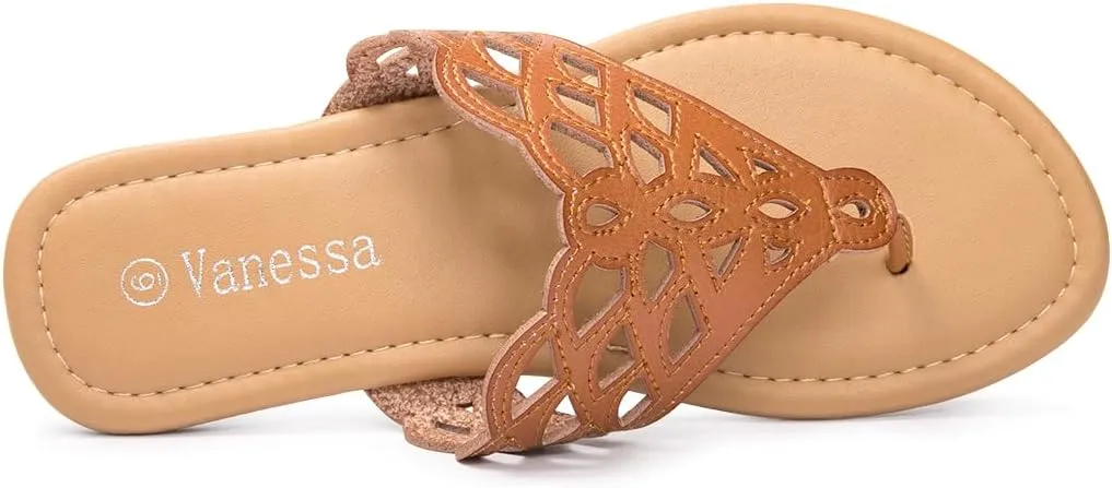 Vanessa Women's Thong Flat Sandals T-Strap Sandals Slip On Gladiator Slide Sandals Summer Beach Flip Flop