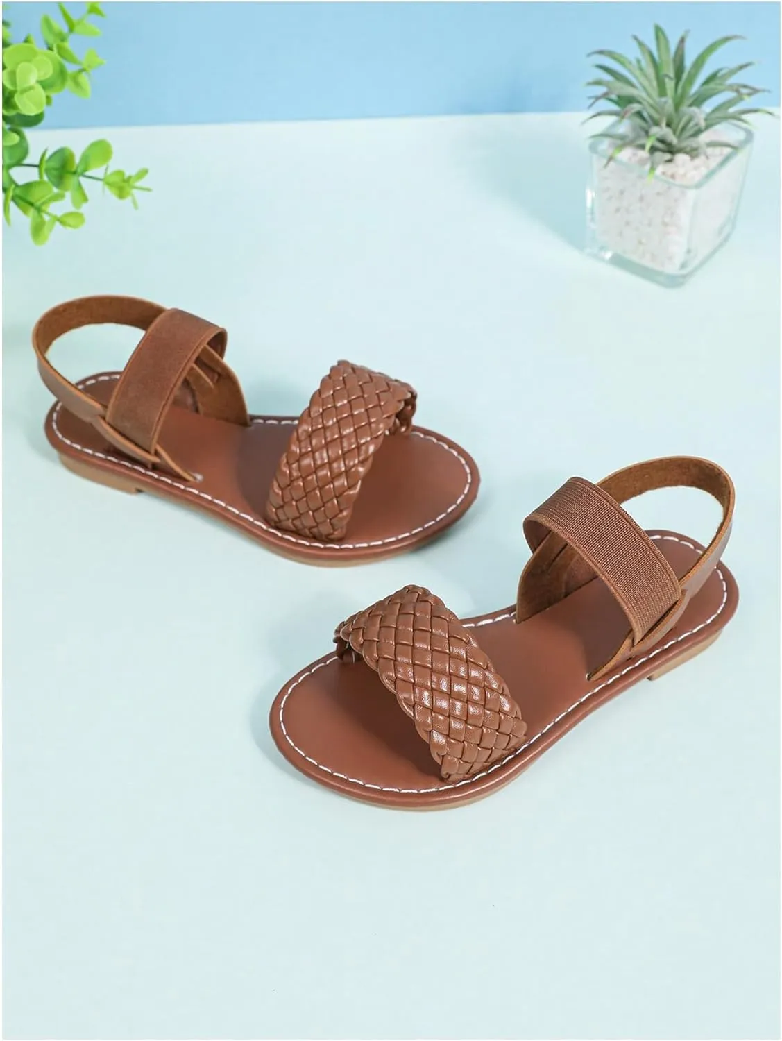 Verdusa Girl's Braided Woven Leather Sandals Ankle Strap Open Toe Flat Sandals