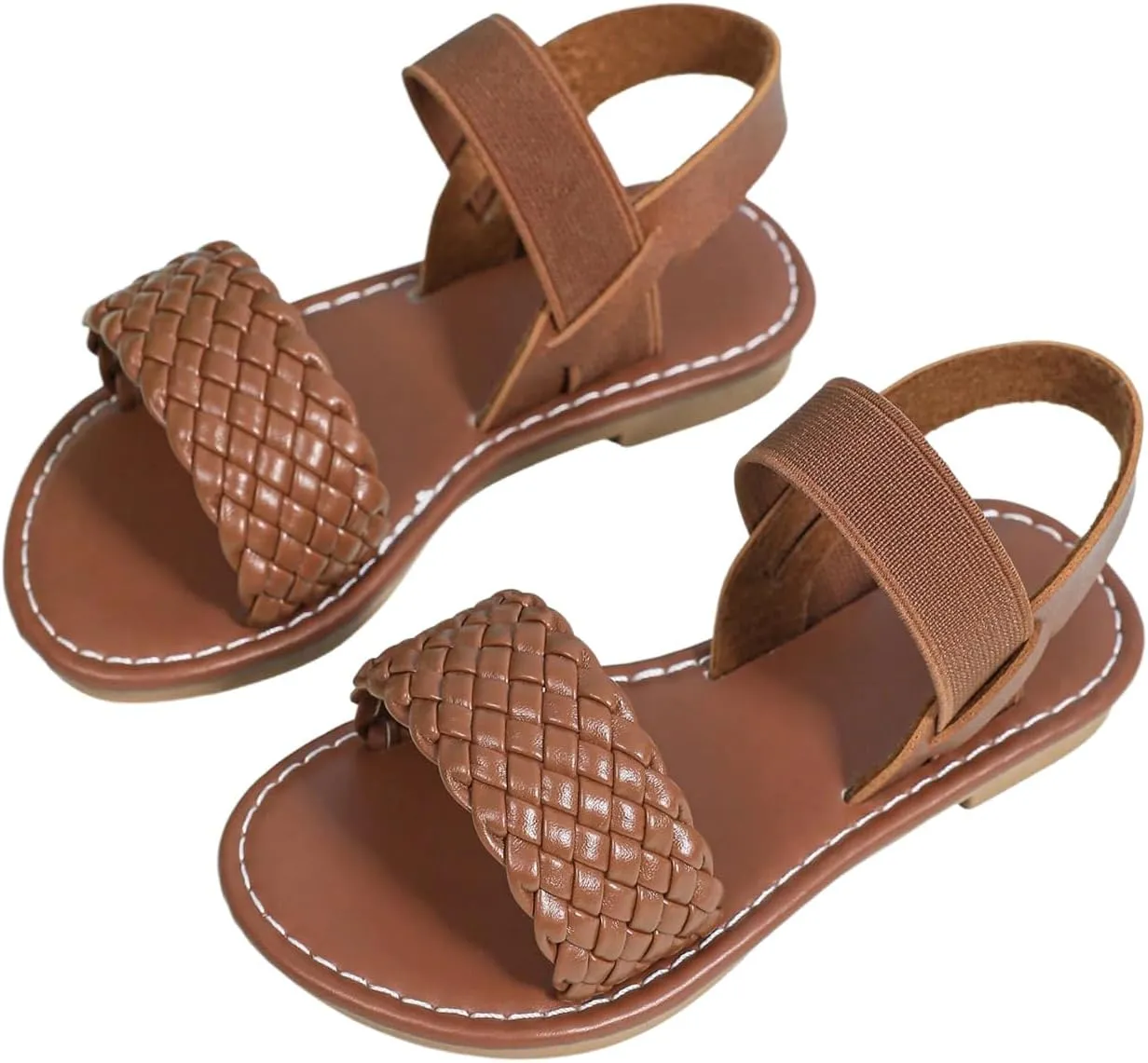 Verdusa Girl's Braided Woven Leather Sandals Ankle Strap Open Toe Flat Sandals