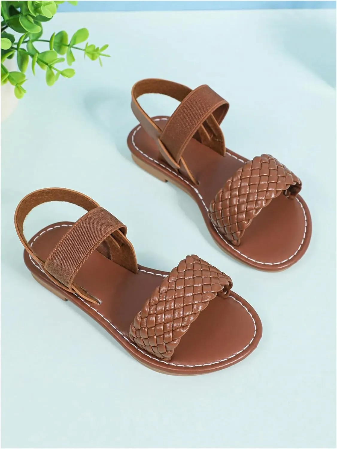 Verdusa Girl's Braided Woven Leather Sandals Ankle Strap Open Toe Flat Sandals