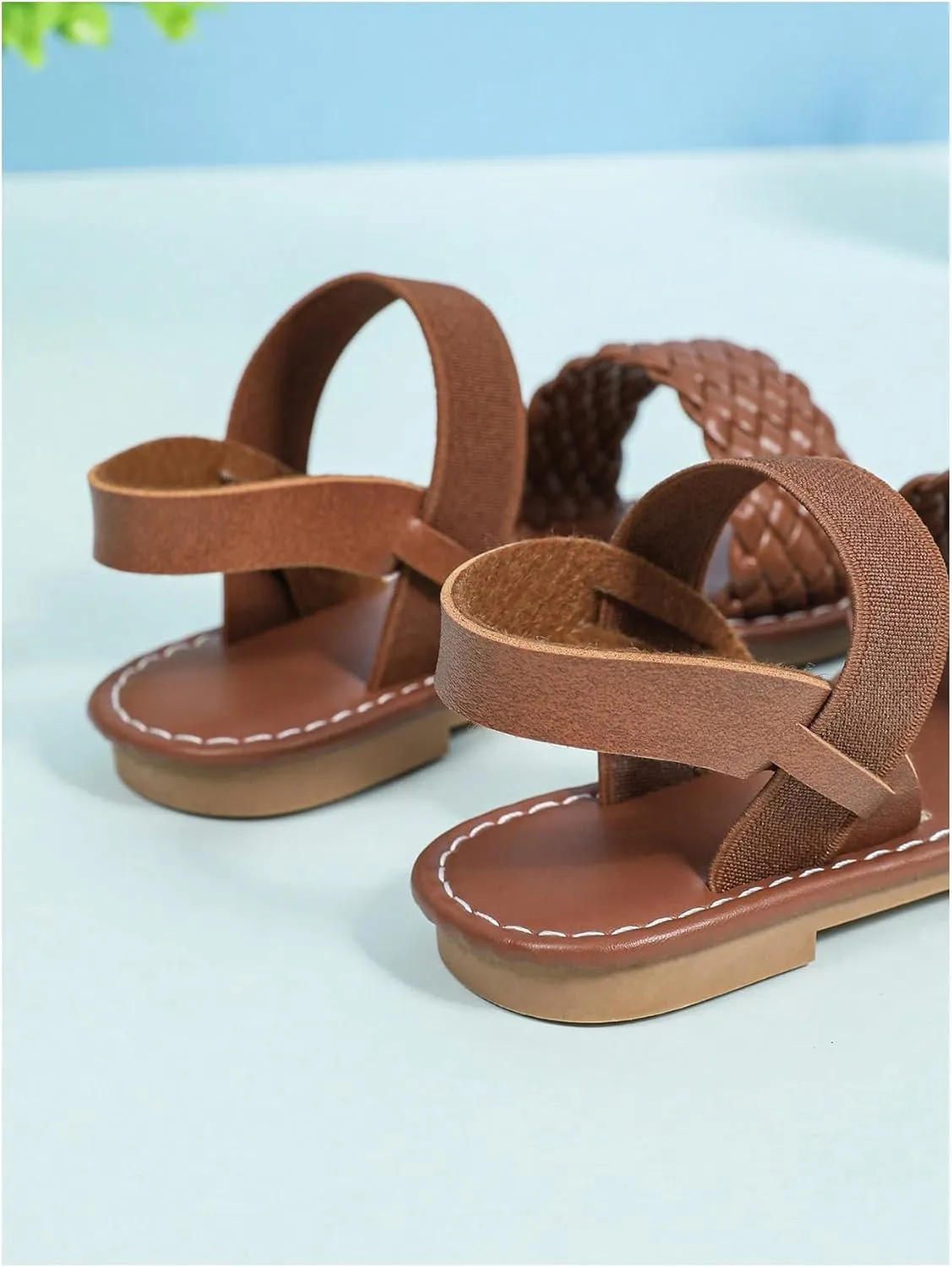 Verdusa Girl's Braided Woven Leather Sandals Ankle Strap Open Toe Flat Sandals