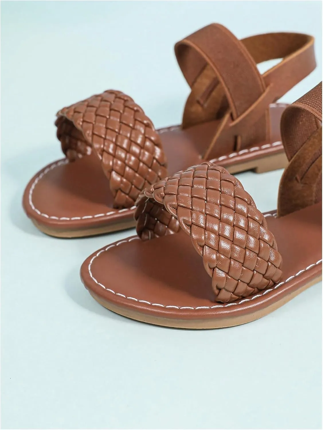 Verdusa Girl's Braided Woven Leather Sandals Ankle Strap Open Toe Flat Sandals