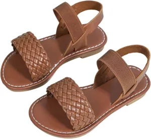 Verdusa Girl's Braided Woven Leather Sandals Ankle Strap Open Toe Flat Sandals