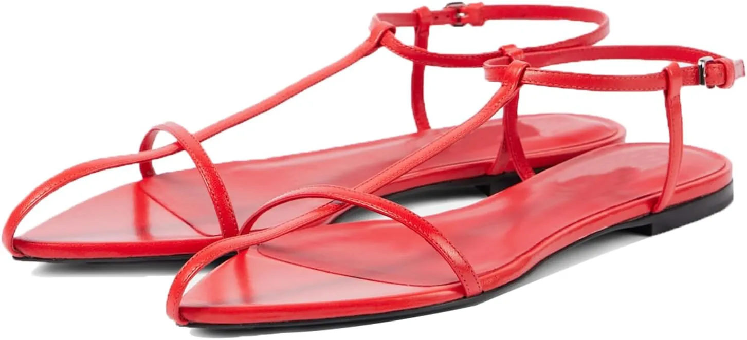Vertundy Women's Flat Sandals Pointed Open Toe Slip On Outdoor Slippers Strappy Buckle Fashion Shoes