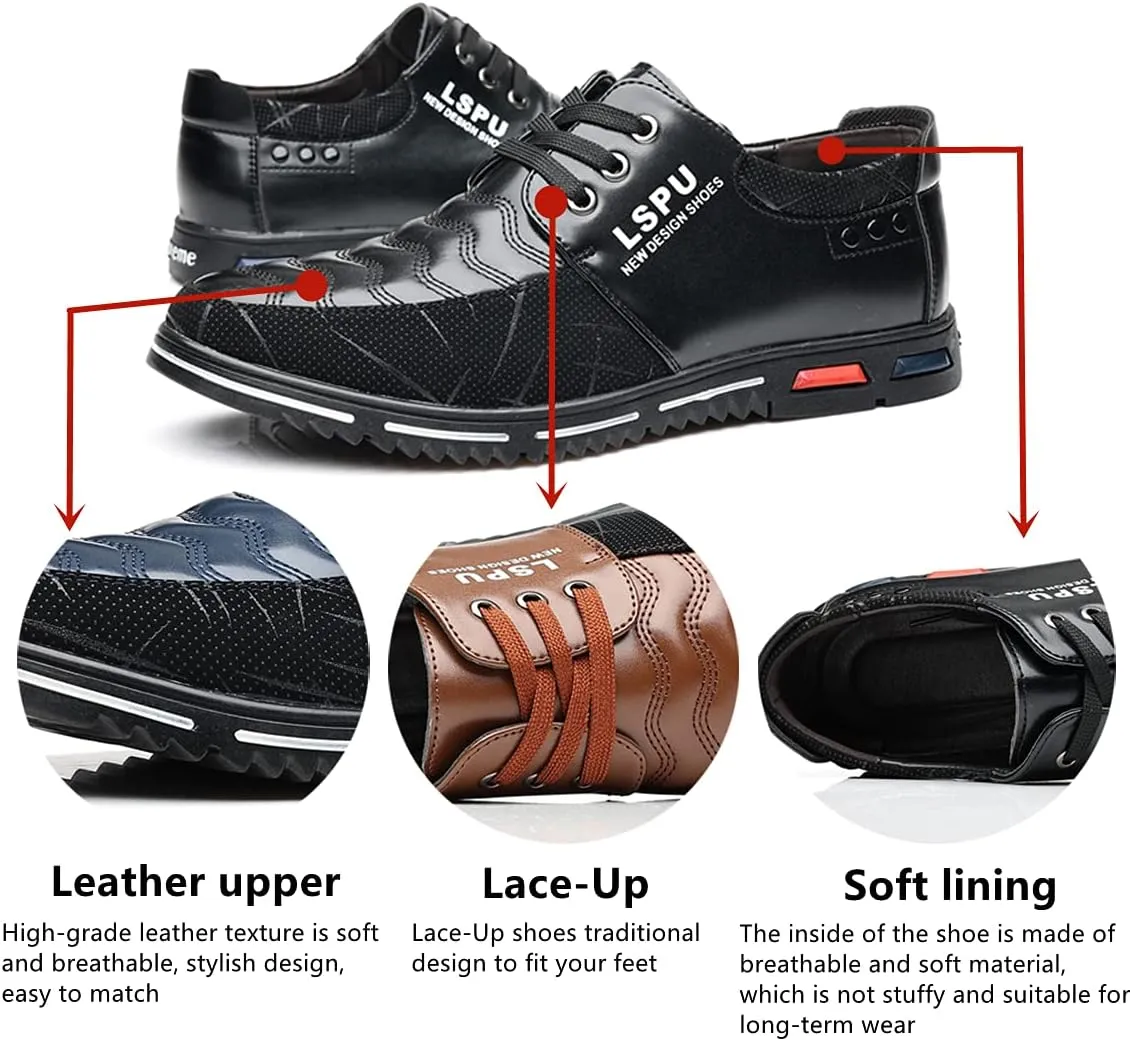 Veslexth Men Casual Business Loafers Lace-up Shoes Breathable Comfort Walking Fashion Driving Luxury Leather for Male Sneakers Work Office Dress Outdoor