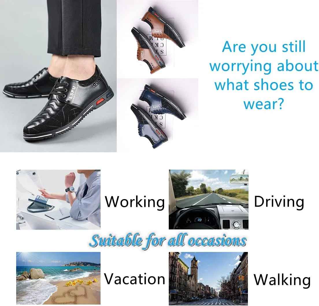 Veslexth Men Casual Business Loafers Lace-up Shoes Breathable Comfort Walking Fashion Driving Luxury Leather for Male Sneakers Work Office Dress Outdoor