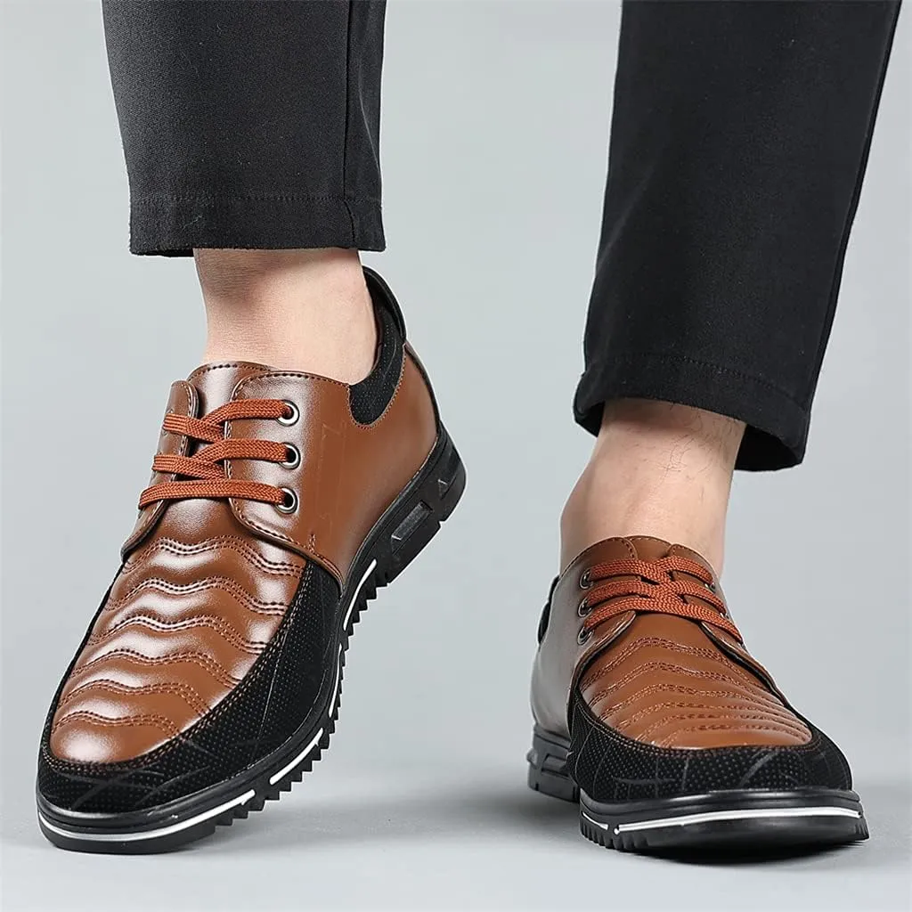 Veslexth Men Casual Business Loafers Lace-up Shoes Breathable Comfort Walking Fashion Driving Luxury Leather for Male Sneakers Work Office Dress Outdoor