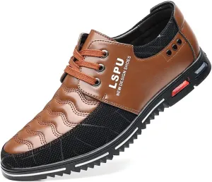 Veslexth Men Casual Business Loafers Lace-up Shoes Breathable Comfort Walking Fashion Driving Luxury Leather for Male Sneakers Work Office Dress Outdoor