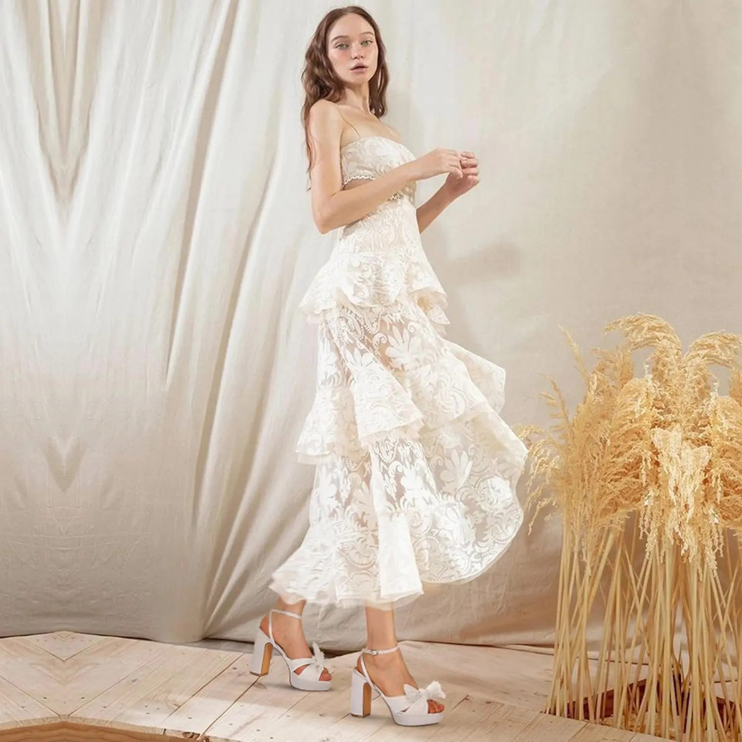 VIMISAOI Womens Heeled Sandals Platform Sandals Women White Sandals Women Dress Sandals for Women Wedding Shoes for Bride