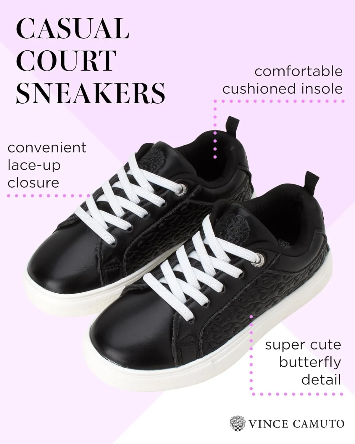 Vince Camuto Girls' Athletic Court Shoes, Butterfly Detail - Casual Sneakers (5-10 Toddler, 11-4 Girls)