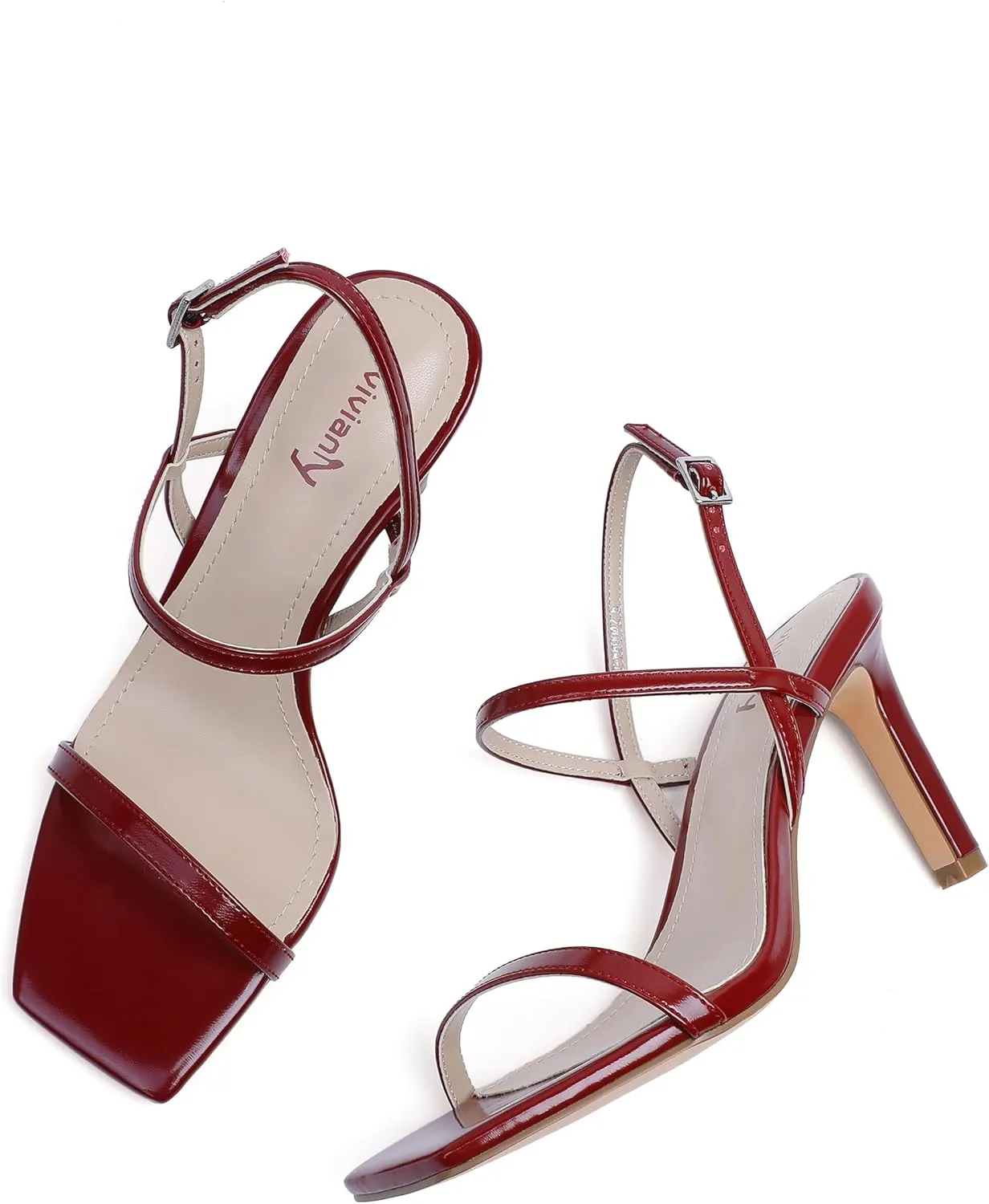 vivianly Women's Strappy Heels for Women Sandals Trendy Square Toe Sandals with Ankle Strap For Weddings, Proms, Parties