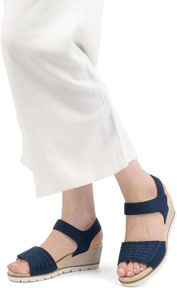VJH confort Women's Wedge Sandals, Comfort Memory Foam Rhinestone Sandal with Adjustable straps