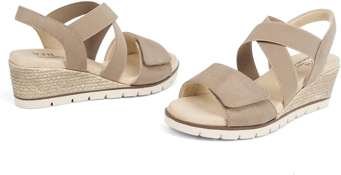 VJH confort Women's Wedge Sandals Stretchy Strap Slip-on Comfortable Causal Summer Shoe