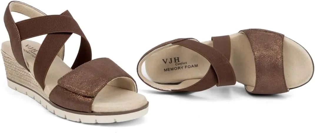 VJH confort Women's Wedge Sandals Stretchy Strap Slip-on Comfortable Causal Summer Shoe