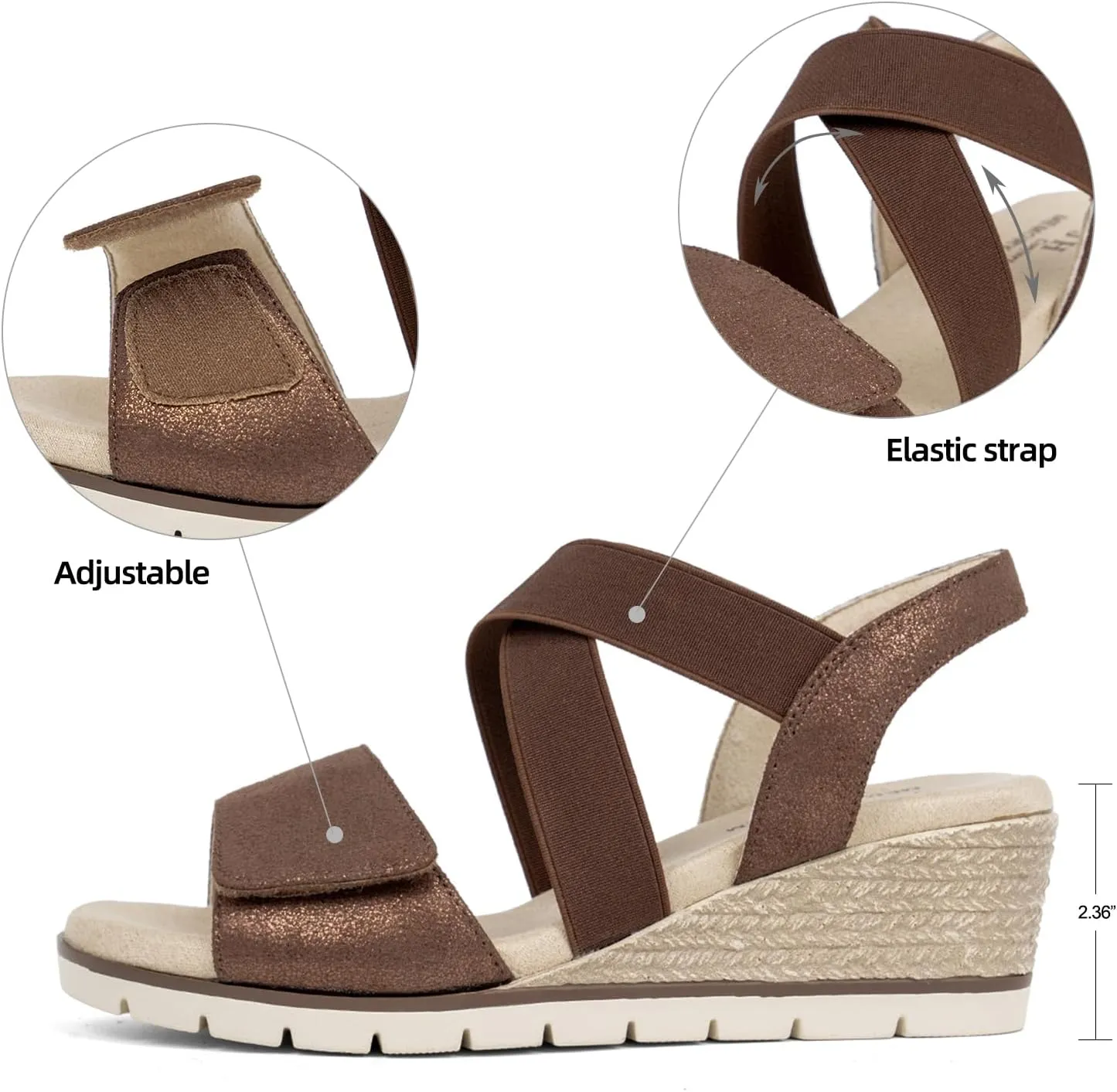 VJH confort Women's Wedge Sandals Stretchy Strap Slip-on Comfortable Causal Summer Shoe
